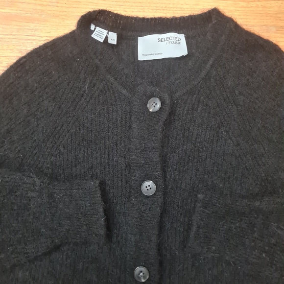 SELECTED FEMME alpaca wool blend black cardigan size M lightweight warm - Picture 7 of 12